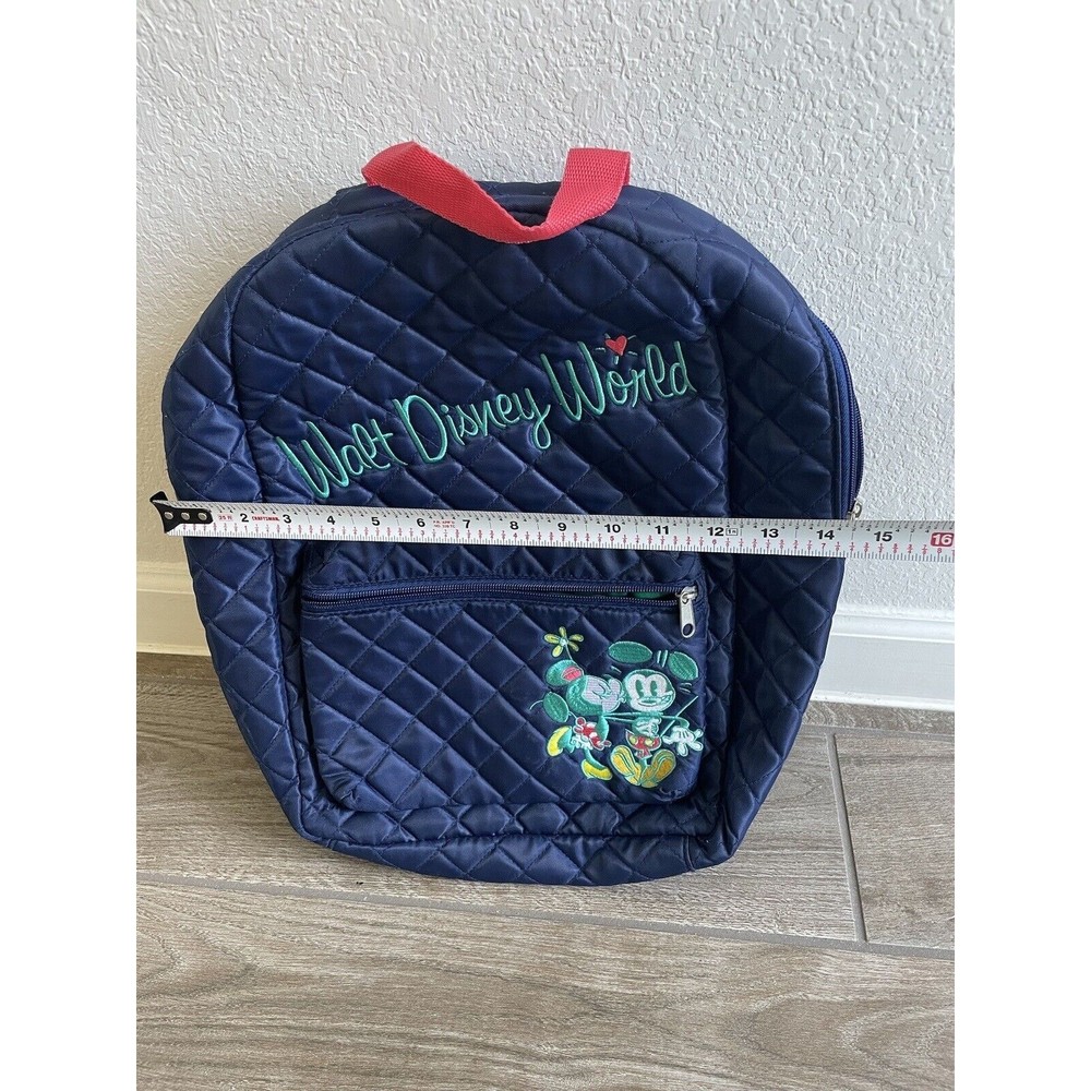 Disney Parks exclusive blue quilted embroidered Minnie Mickey backpack EUC HTF - Picture 3 of 9